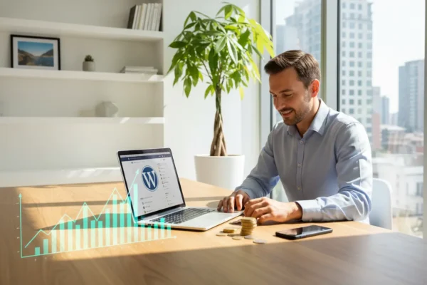 Homem ganhando dinheiro wordpress