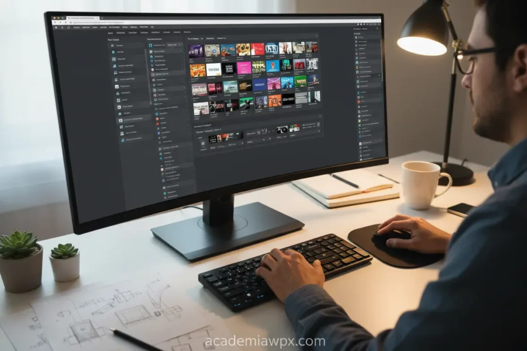 Designer usando Elementor Pro para criar site WordPress.