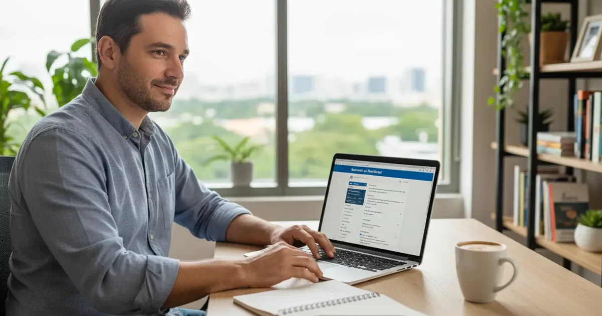 Homem trabalhando em laptop para criar site WordPress