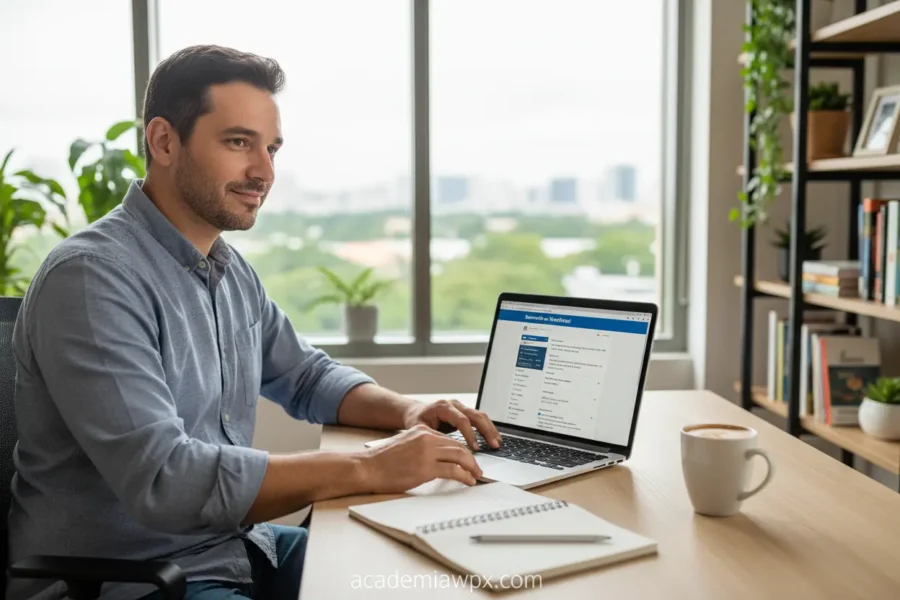 Homem trabalhando em laptop para criar site WordPress