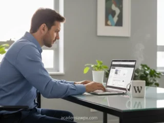 Homem criando site WordPress para negócio