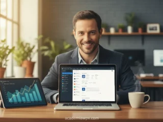 Empreendedor usando WordPress no laptop