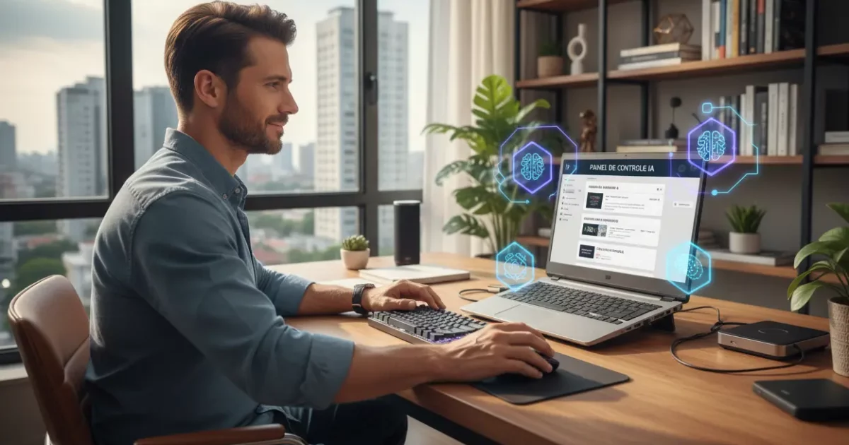 Empreendedor utilizando IA para otimizar seu site WordPress.