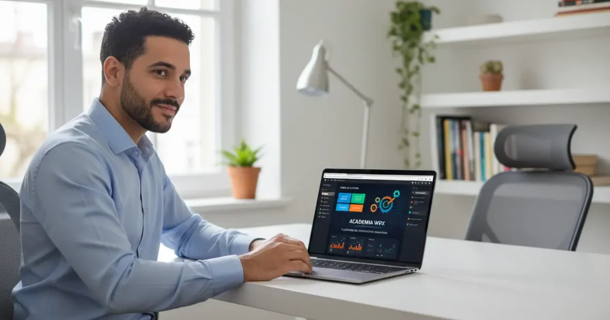 Homem trabalhando em seu negócio digital com WordPress