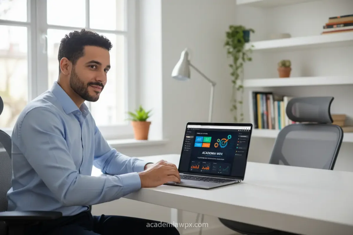 Homem trabalhando em seu negócio digital com WordPress