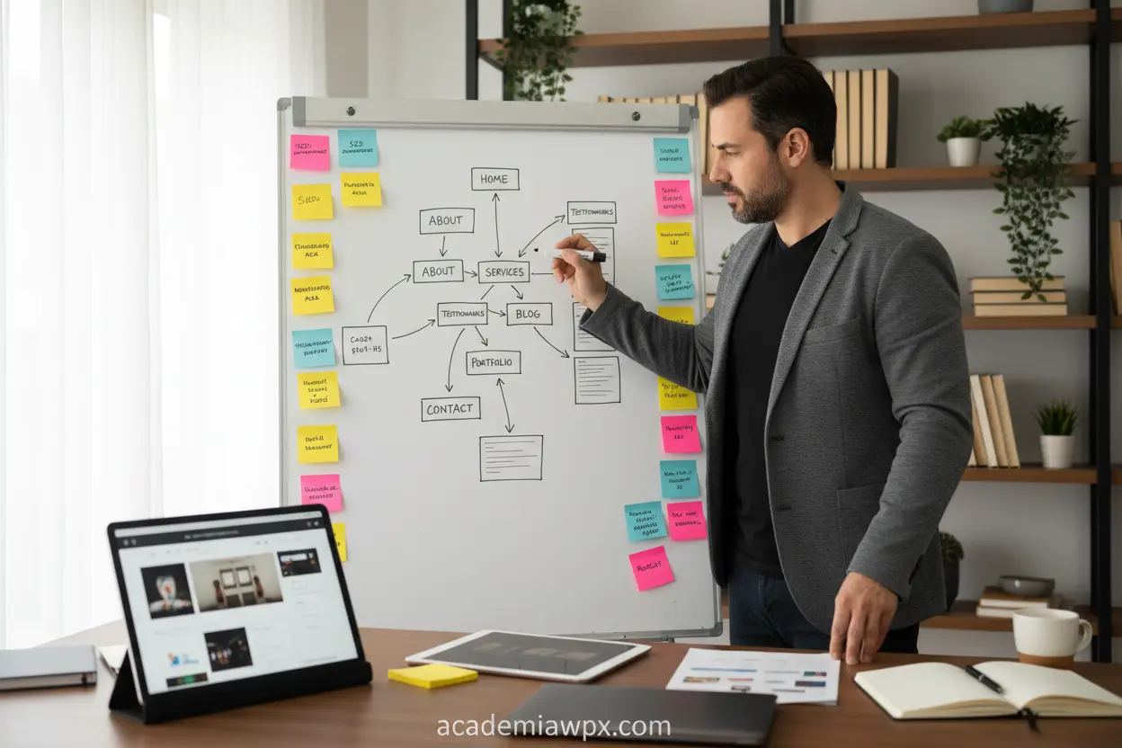 Homem planejando site WordPress para empreendedores