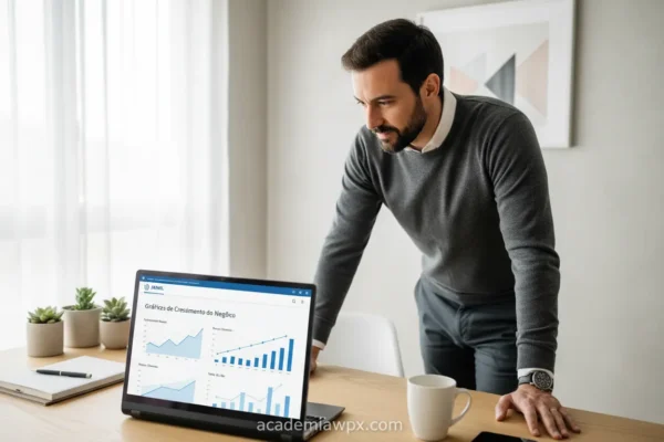 Homem trabalhando em seu site WordPress para negócios digitais