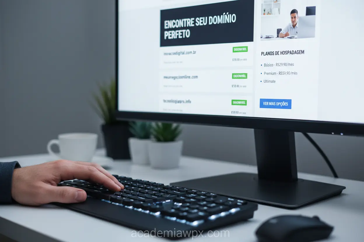 Mão escolhendo domínio e hospedagem para blog