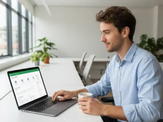 Homem feliz escolhendo a melhor hospedagem de site para iniciantes