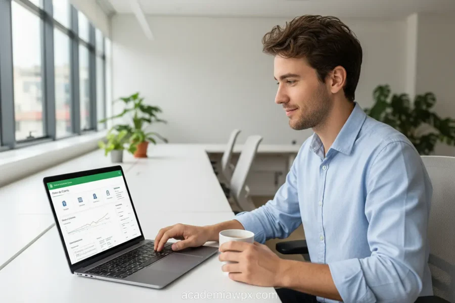 Homem feliz escolhendo a melhor hospedagem de site para iniciantes