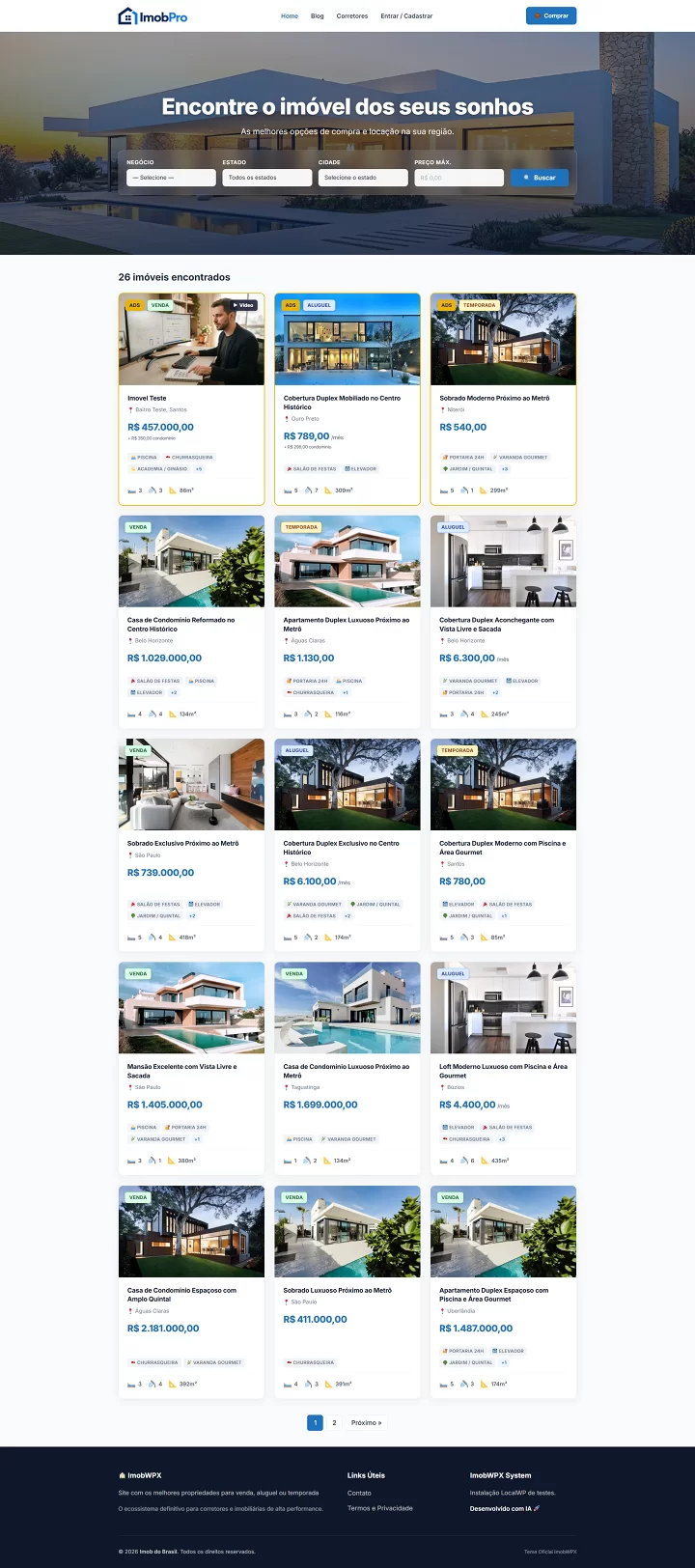 Amostra Completa da Home ImobProWPX