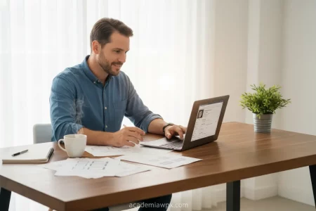 Homem trabalhando em um blog WordPress