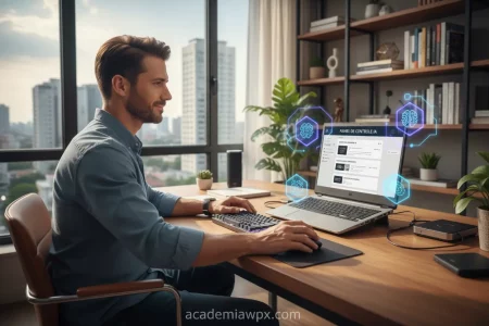 Empreendedor utilizando IA para otimizar seu site WordPress.