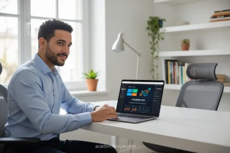 Homem trabalhando em seu negócio digital com WordPress